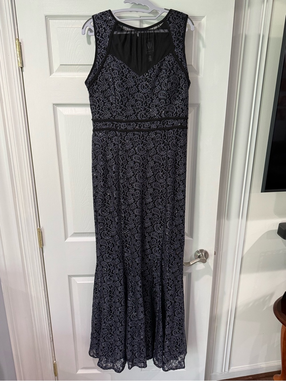 Sleeveless Black Lace Maxi Dress with Illusion Mesh Yoke